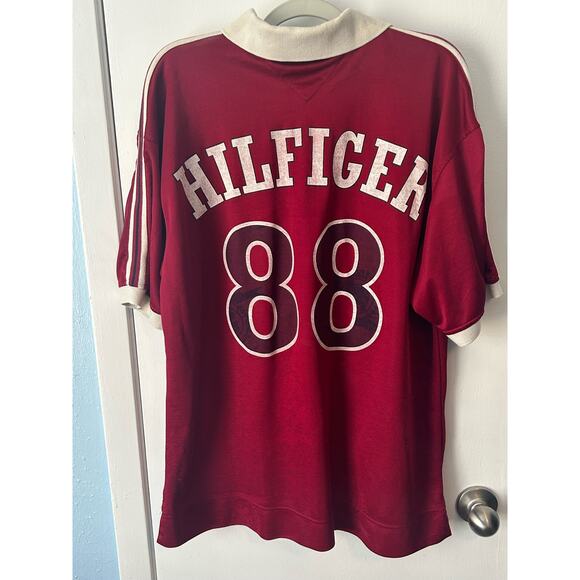 Vintage Tommy Hilfiger Polo Rugby Jersey Large Red #88 Preppy Athletic Sporty - Picture 6 of 8